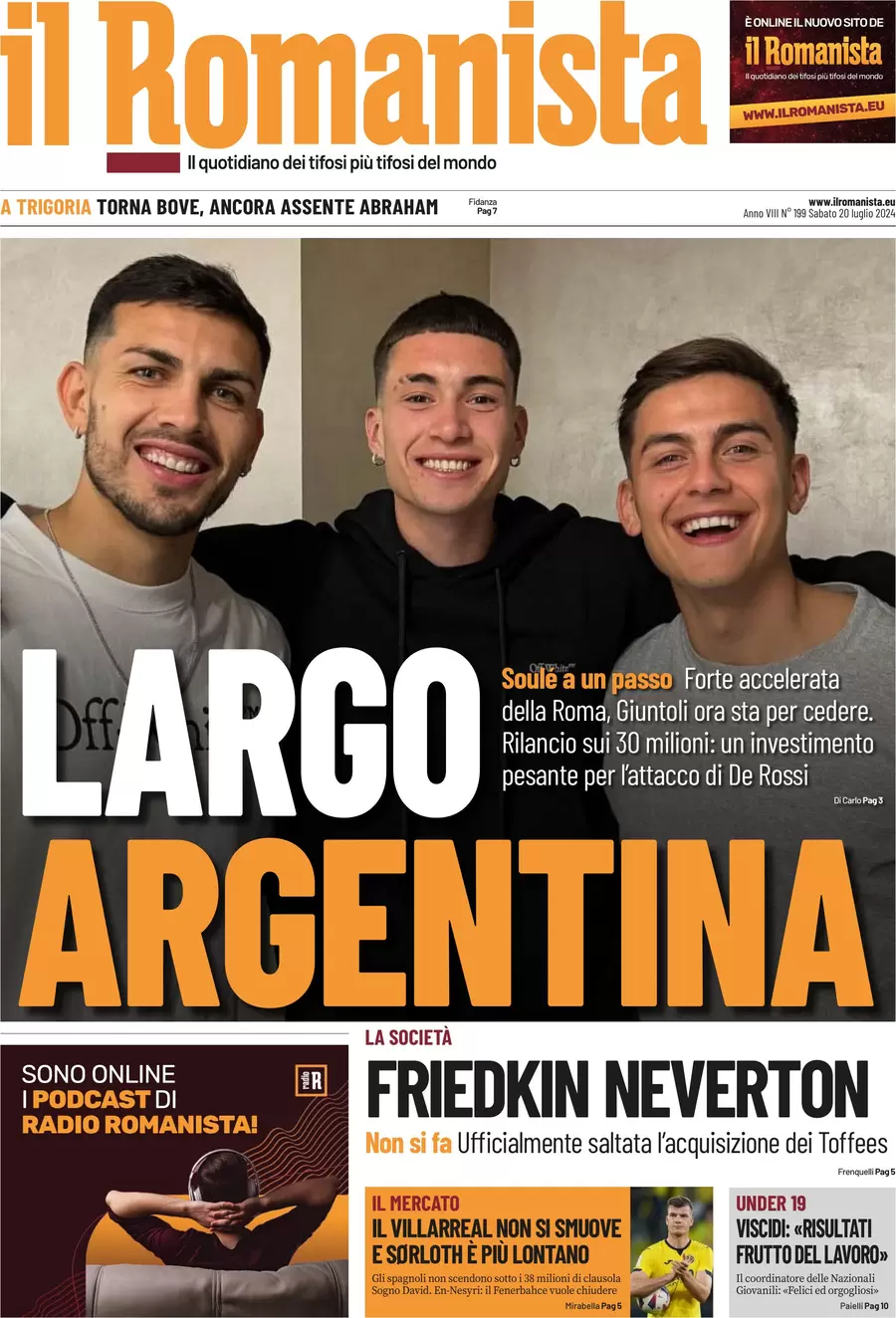 anteprima della prima pagina di il-romanista del 20/07/2024