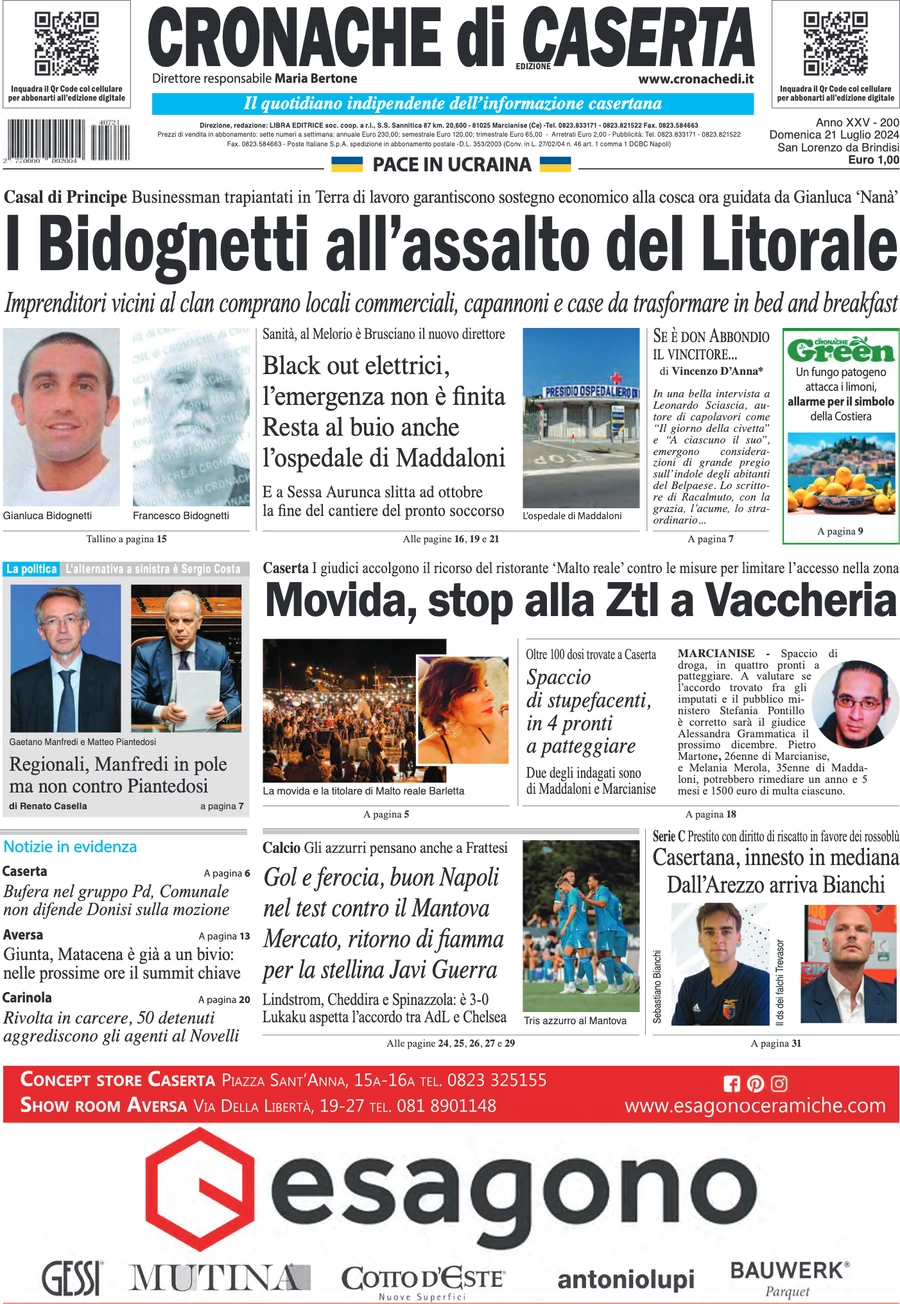 anteprima della prima pagina di cronache-di-caserta del 21/07/2024