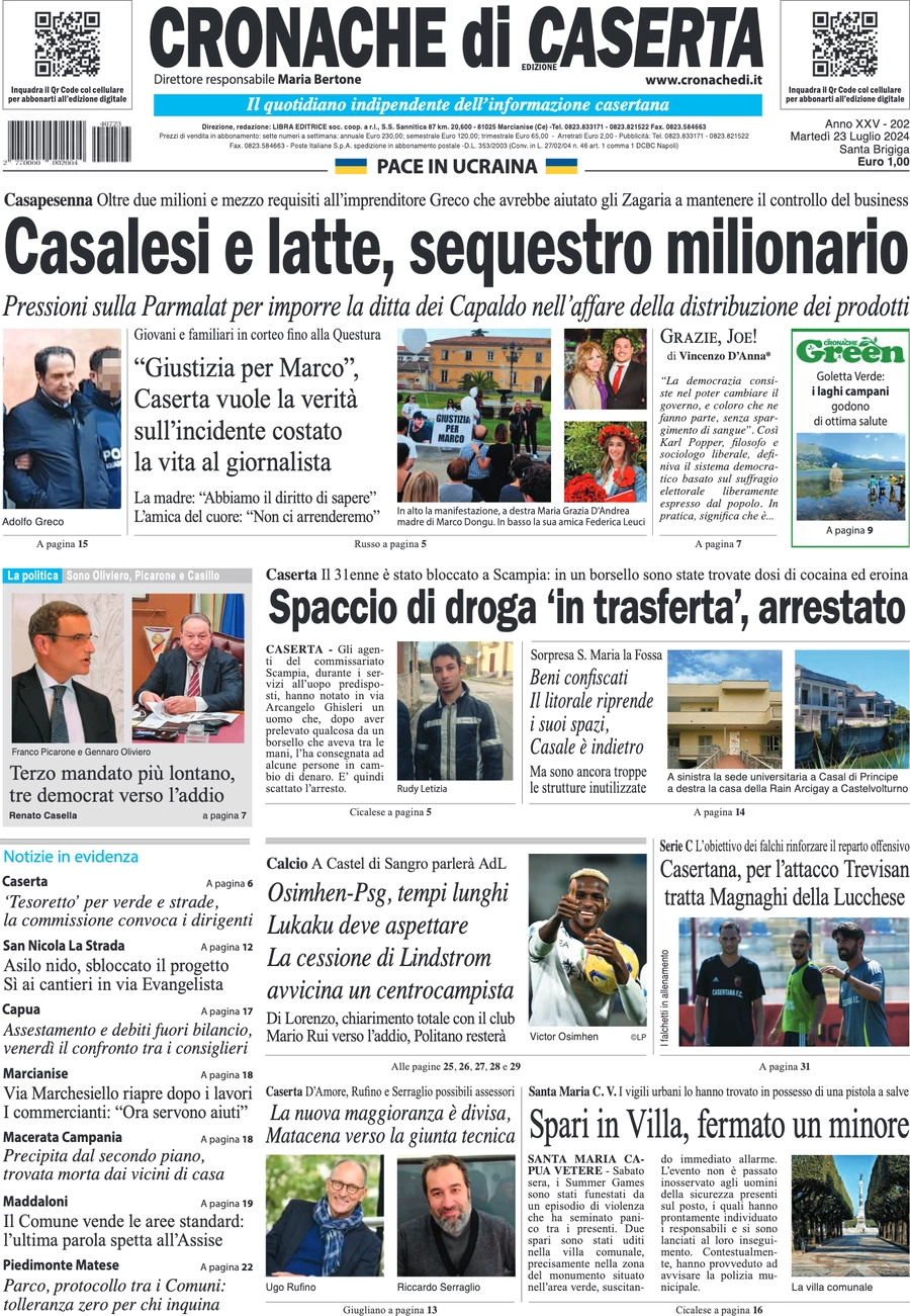anteprima della prima pagina di cronache-di-caserta del 23/07/2024