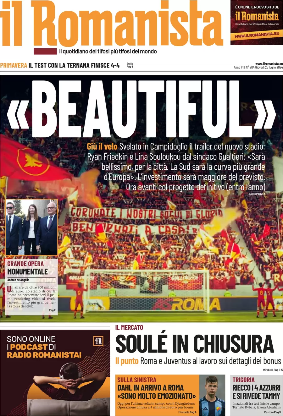 anteprima della prima pagina di il-romanista del 25/07/2024
