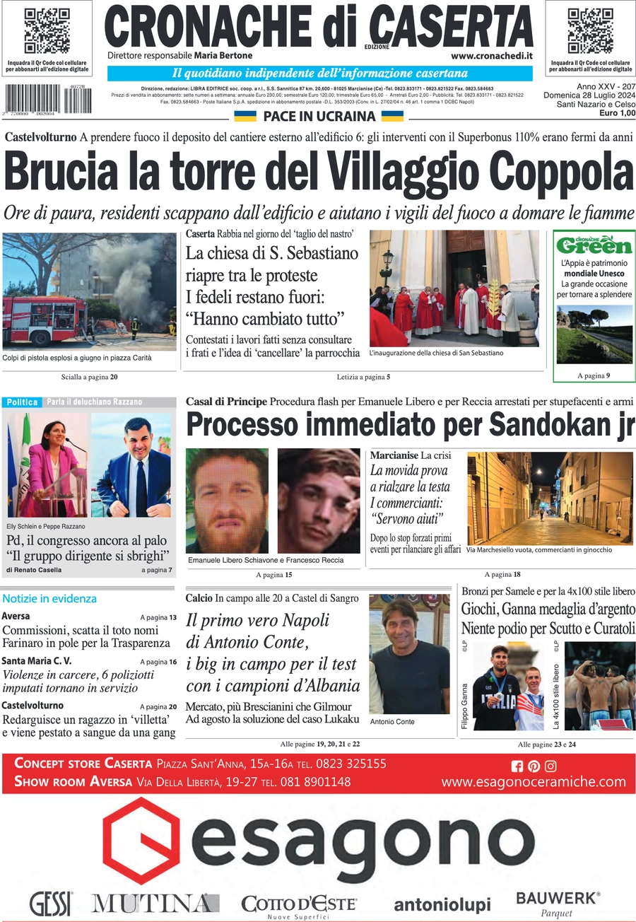 anteprima della prima pagina di cronache-di-caserta del 28/07/2024