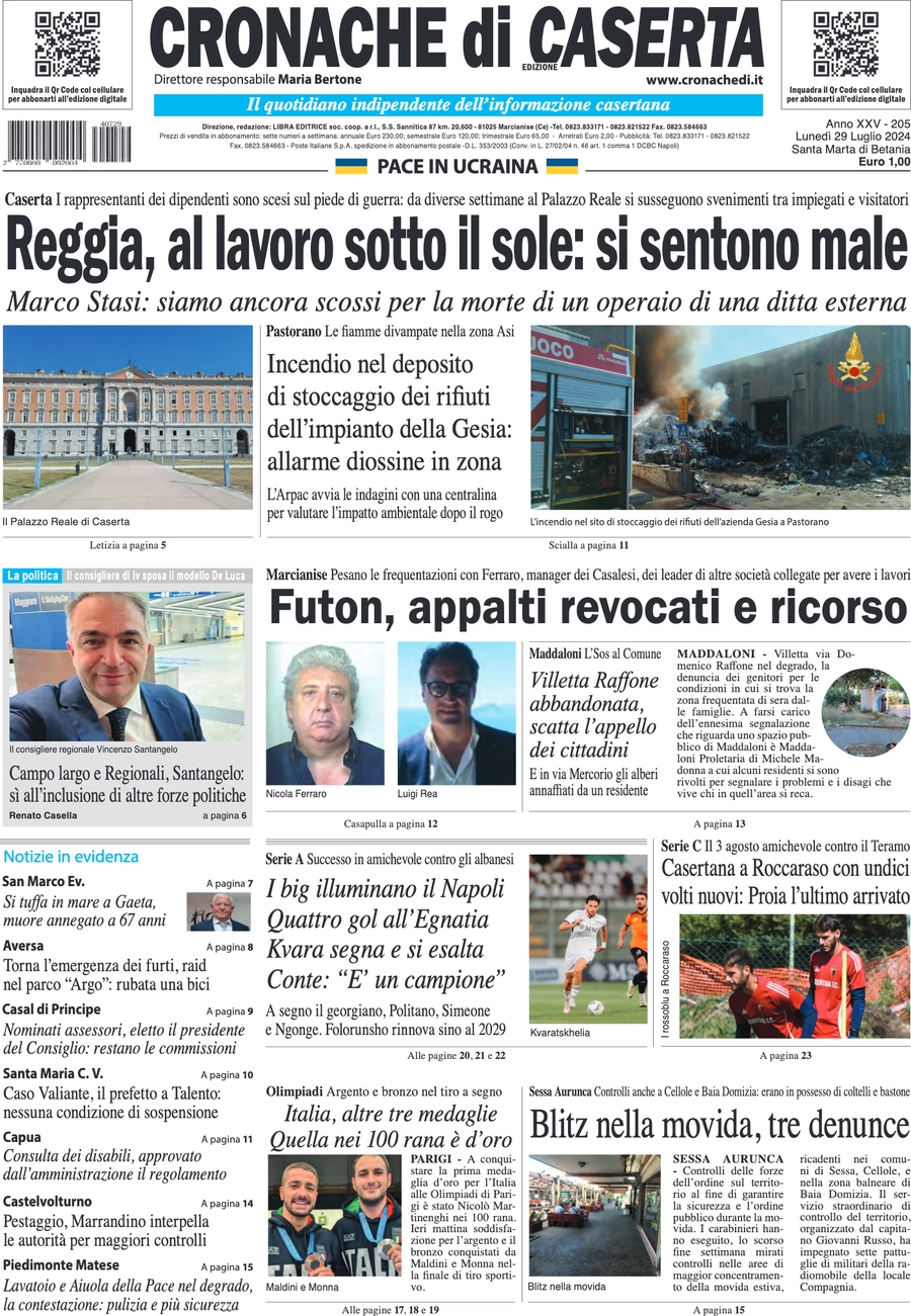 anteprima della prima pagina di cronache-di-caserta del 29/07/2024