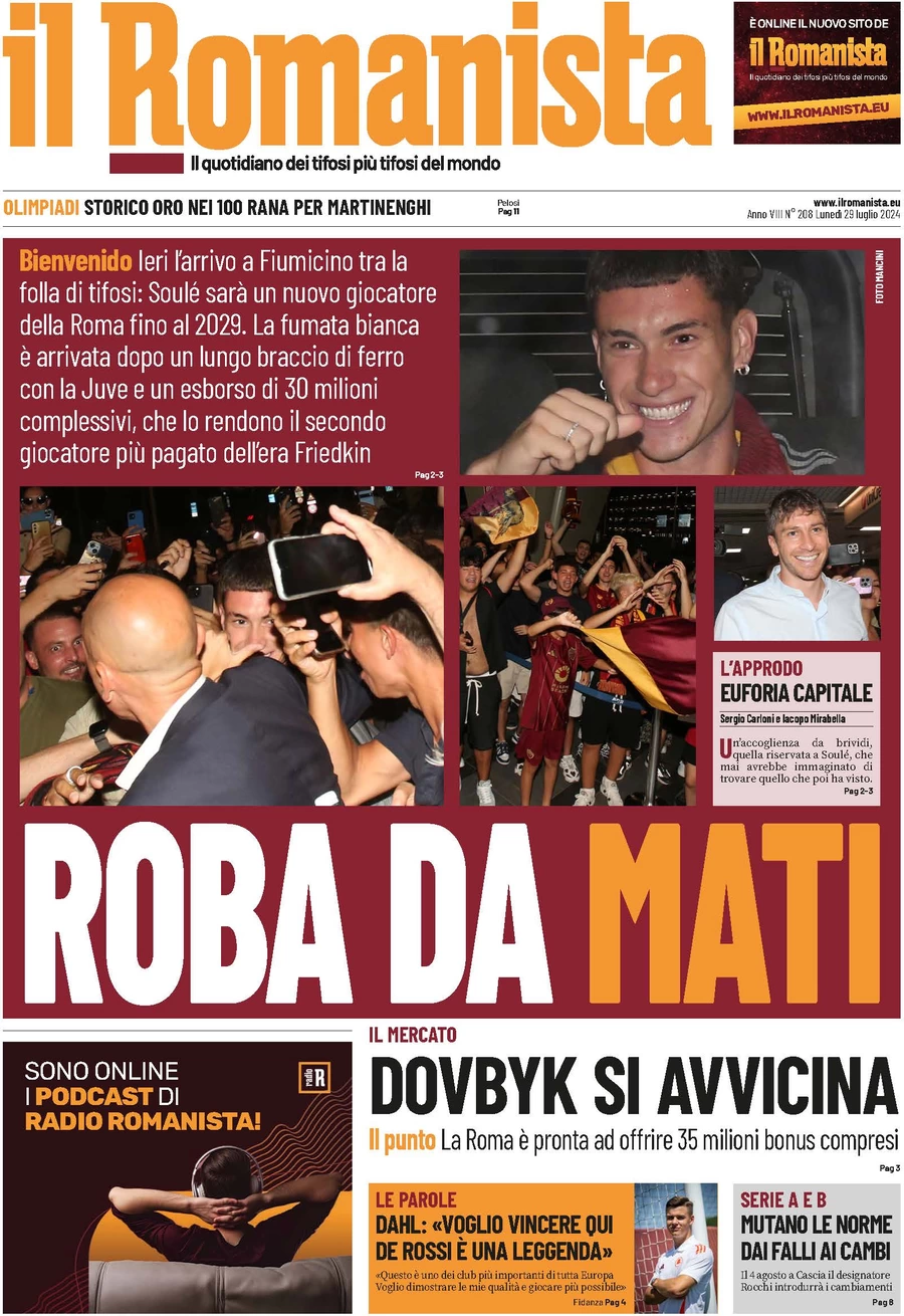 anteprima della prima pagina di il-romanista del 29/07/2024