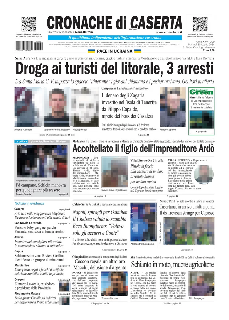 anteprima della prima pagina di cronache-di-caserta del 30/07/2024