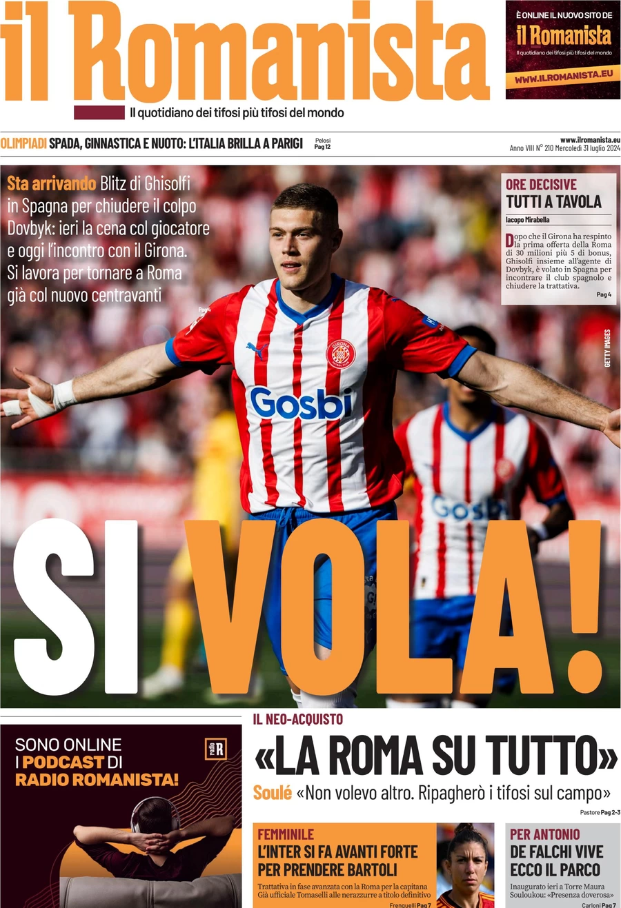 anteprima della prima pagina di il-romanista del 31/07/2024