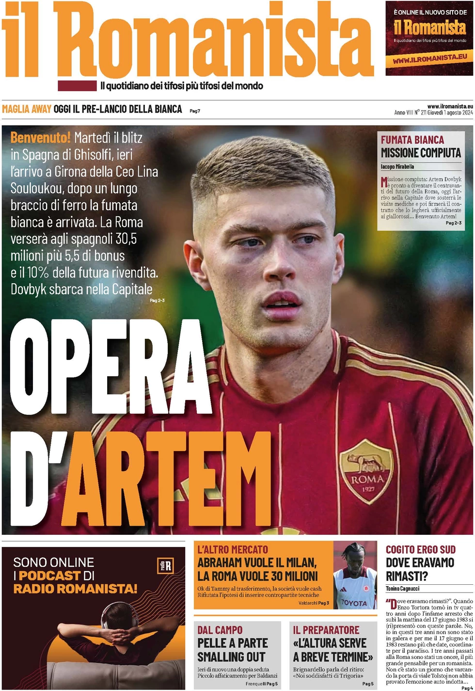 anteprima della prima pagina di il-romanista del 01/08/2024