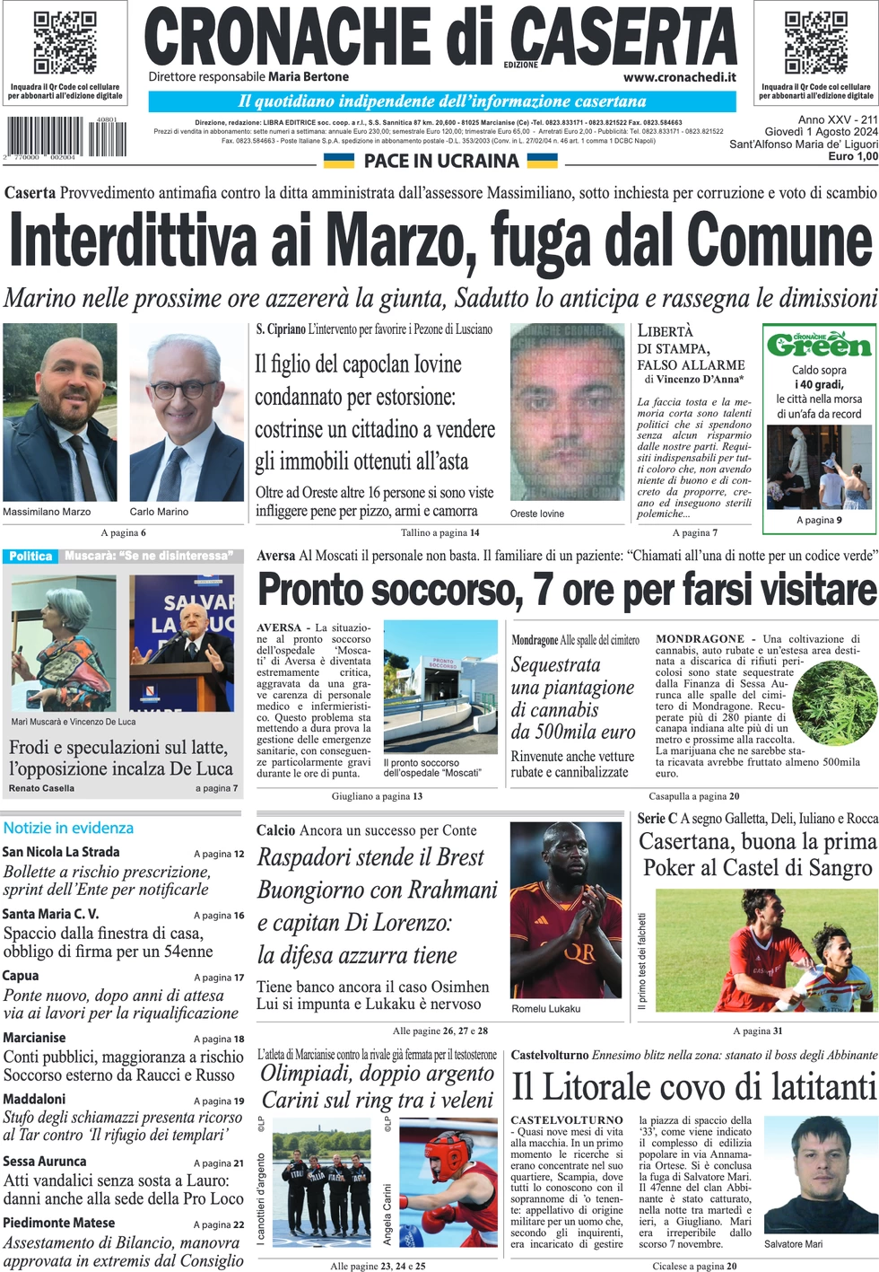 anteprima della prima pagina di cronache-di-caserta del 01/08/2024