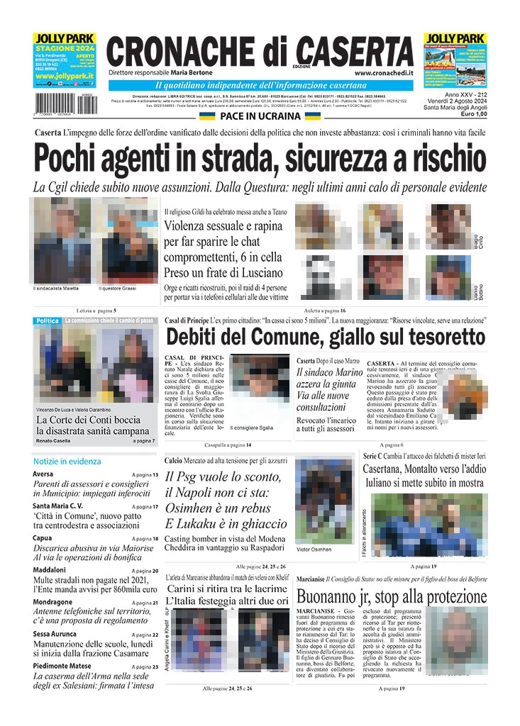 anteprima della prima pagina di cronache-di-caserta del 02/08/2024