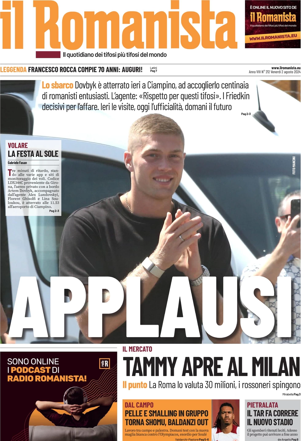 anteprima della prima pagina di il-romanista del 02/08/2024