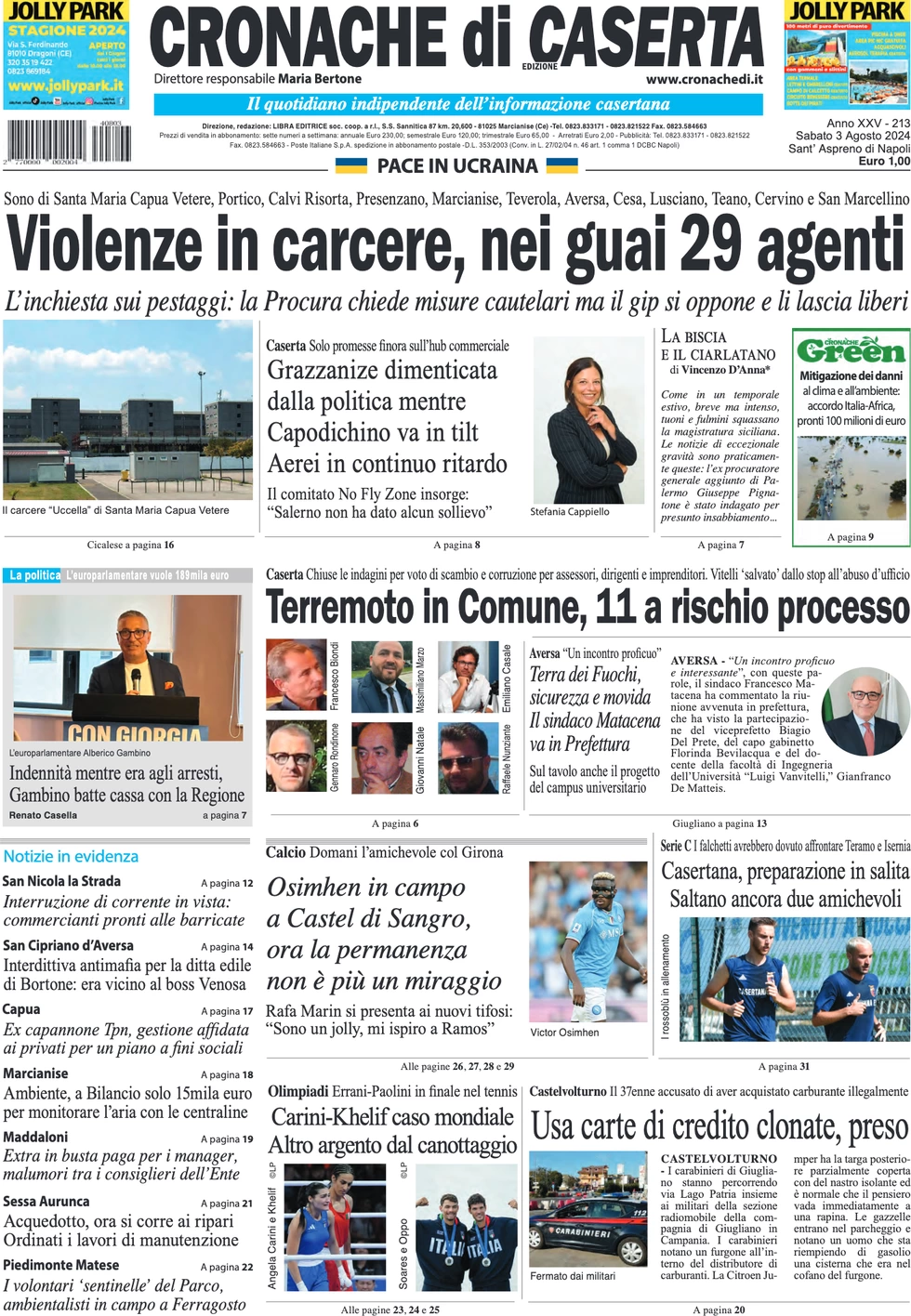 anteprima della prima pagina di cronache-di-caserta del 03/08/2024