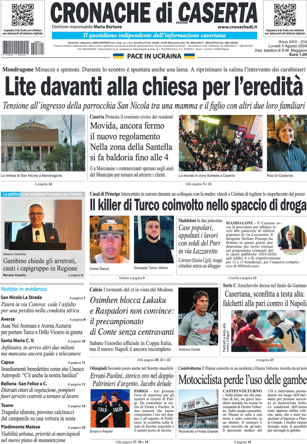 anteprima della prima pagina di cronache-di-caserta del 05/08/2024