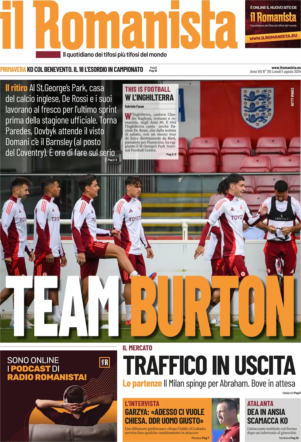 anteprima della prima pagina di il-romanista del 05/08/2024