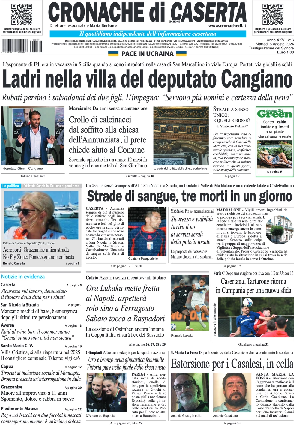 anteprima della prima pagina di cronache-di-caserta del 06/08/2024