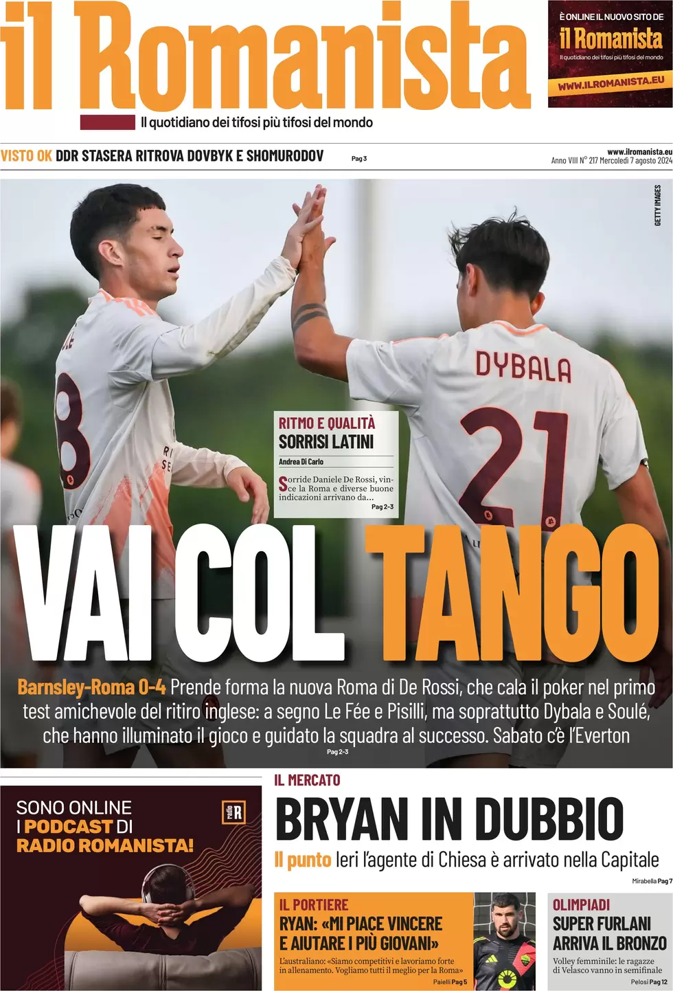 anteprima della prima pagina di il-romanista del 07/08/2024