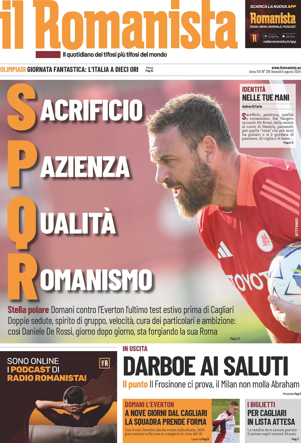 anteprima della prima pagina di il-romanista del 09/08/2024