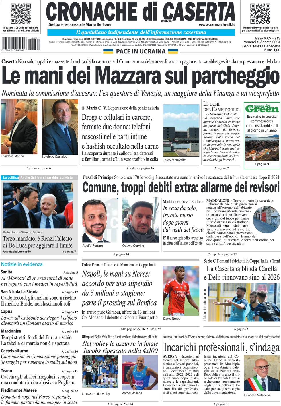 anteprima della prima pagina di cronache-di-caserta del 09/08/2024