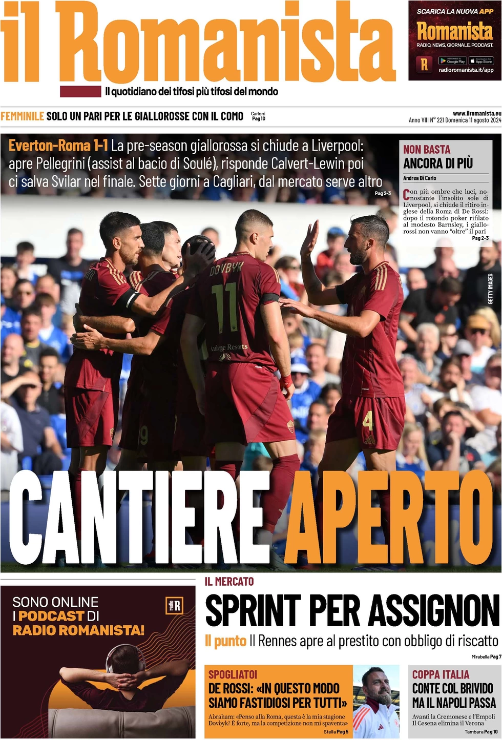 anteprima della prima pagina di il-romanista del 11/08/2024