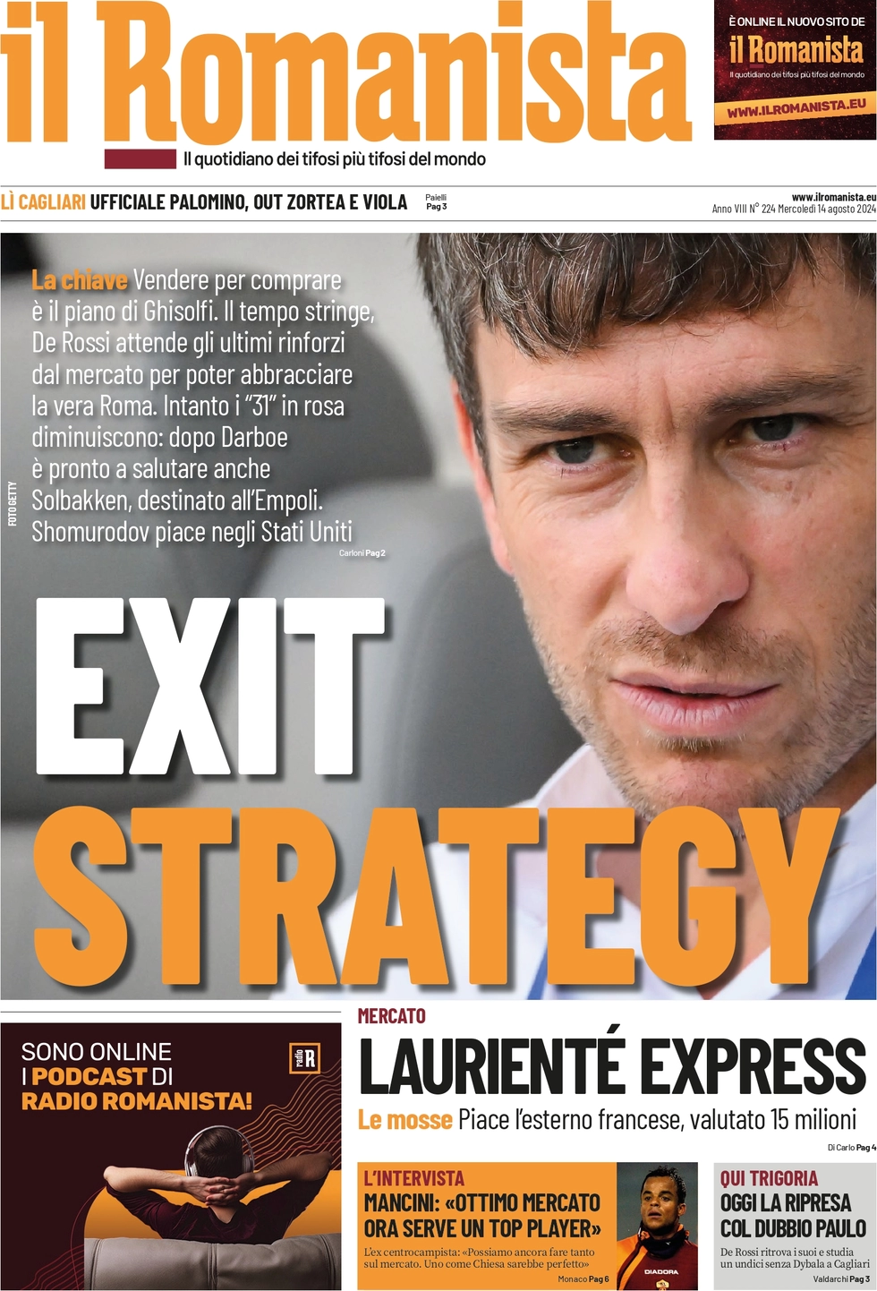 anteprima della prima pagina di il-romanista del 14/08/2024