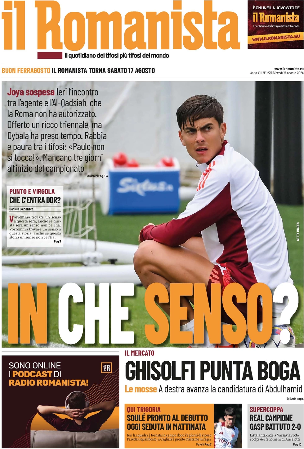 anteprima della prima pagina di il-romanista del 15/08/2024