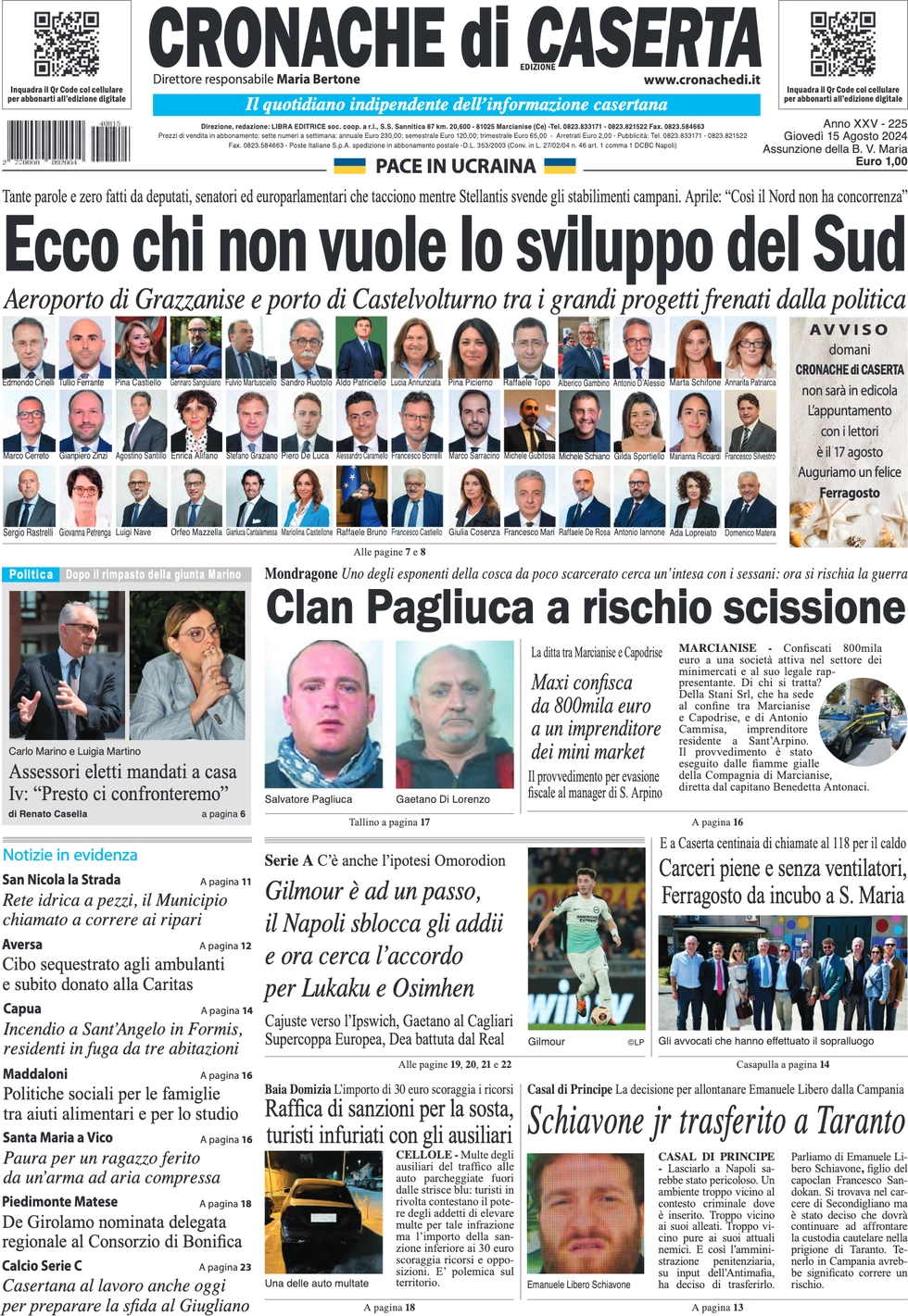 anteprima della prima pagina di cronache-di-caserta del 15/08/2024