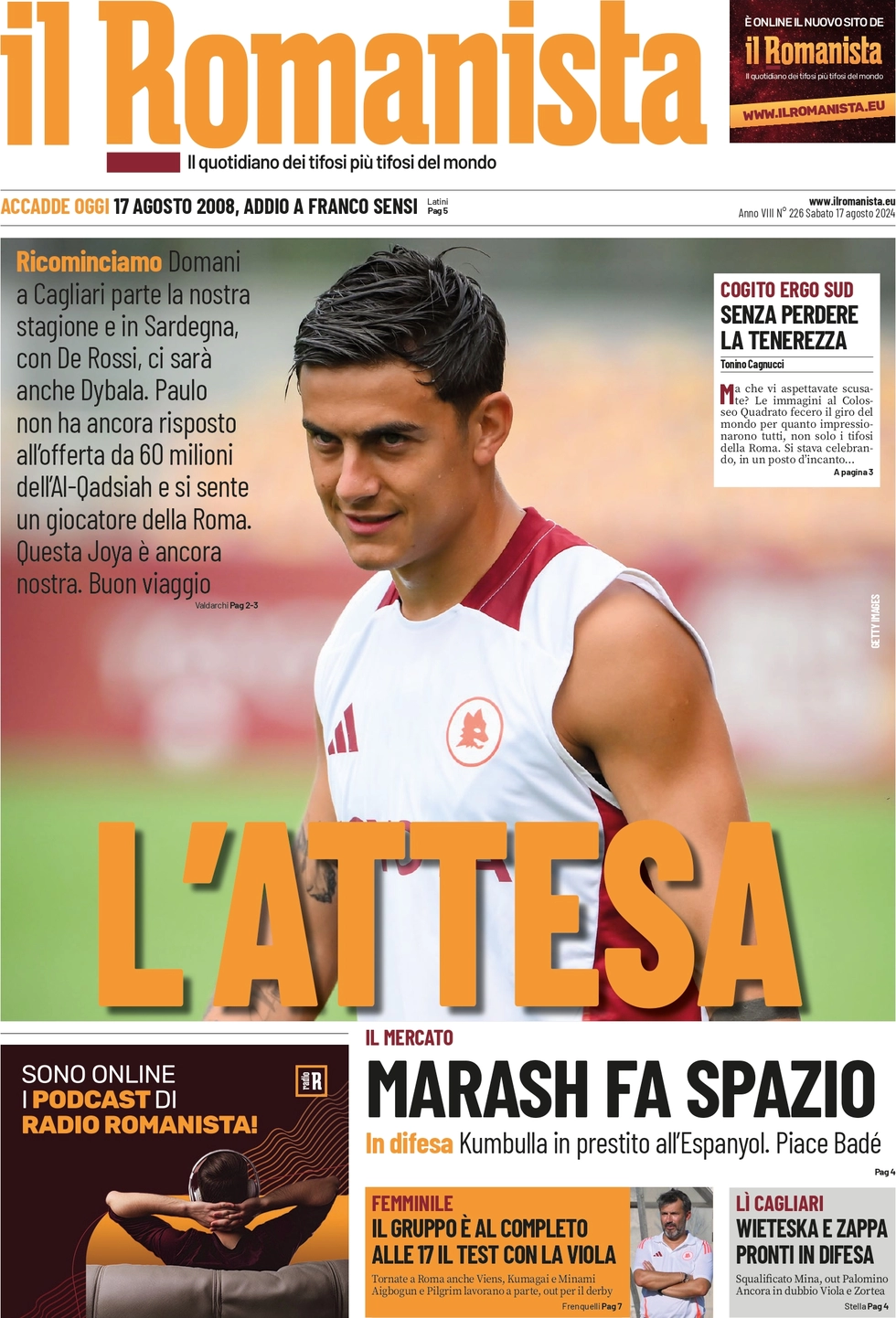 anteprima della prima pagina di il-romanista del 17/08/2024