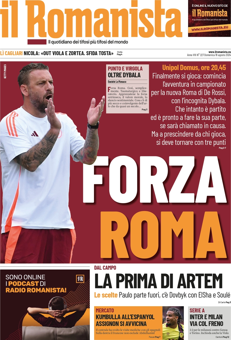 anteprima della prima pagina di il-romanista del 18/08/2024