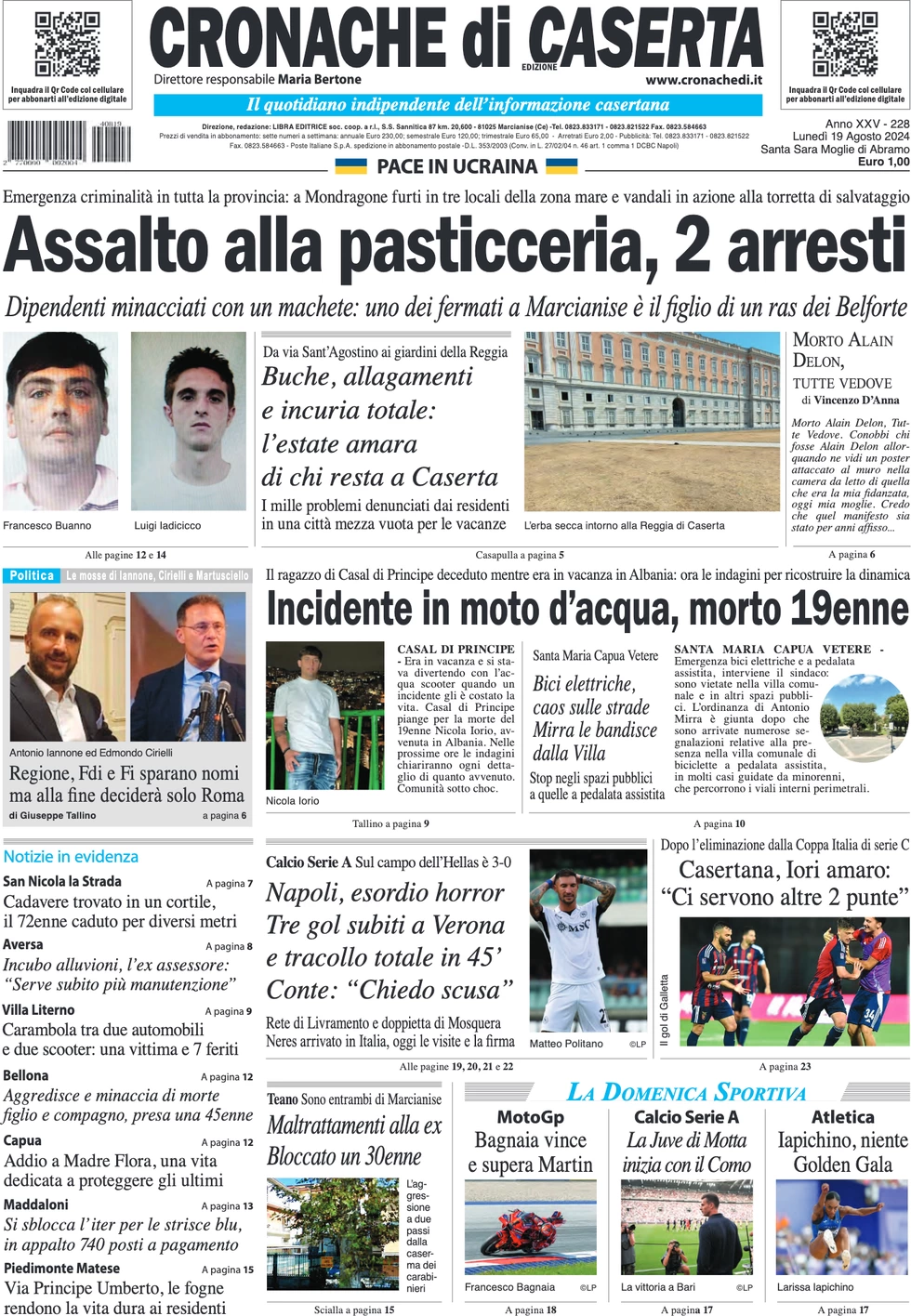 anteprima della prima pagina di cronache-di-caserta del 19/08/2024