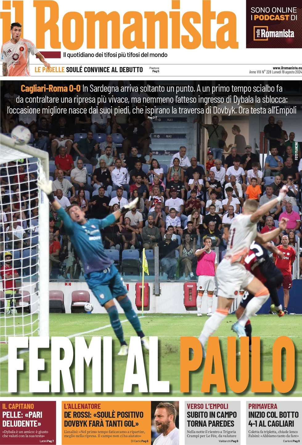 anteprima della prima pagina di il-romanista del 19/08/2024