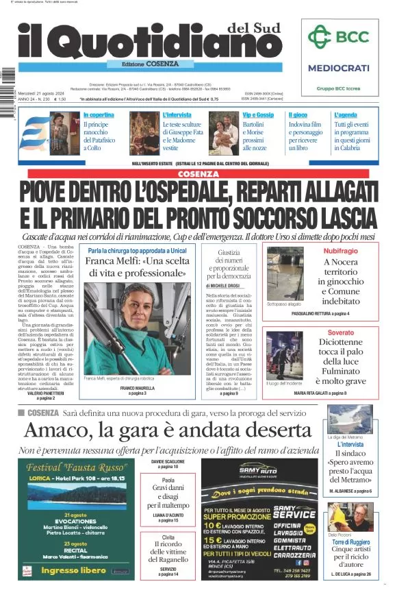 anteprima della prima pagina di il-quotidiano-del-sud-cosenza del 21/08/2024