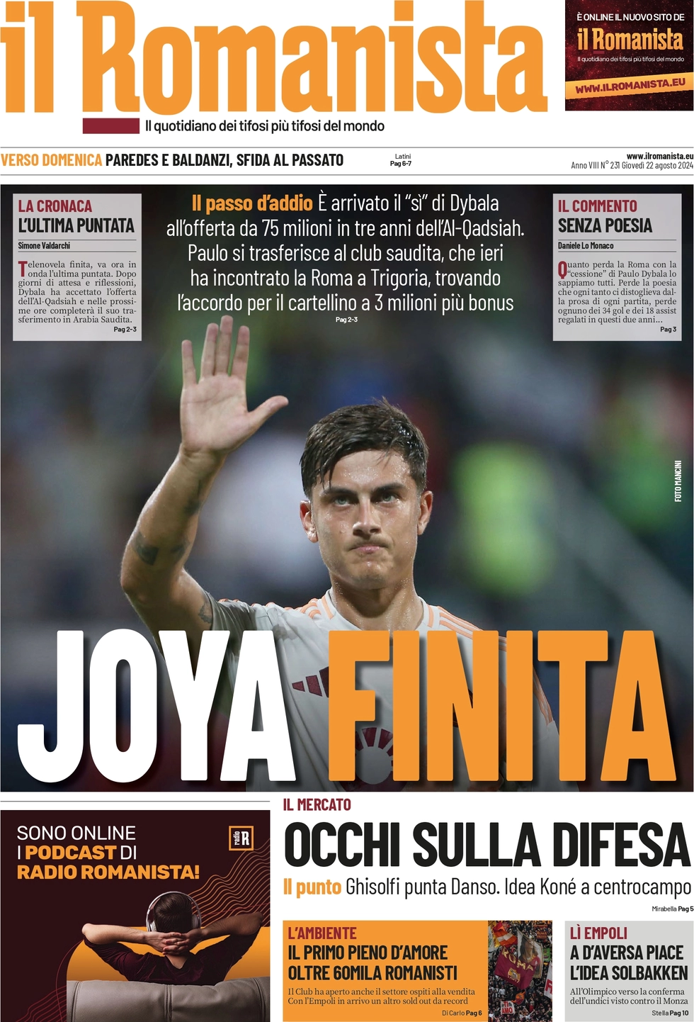anteprima della prima pagina di il-romanista del 22/08/2024