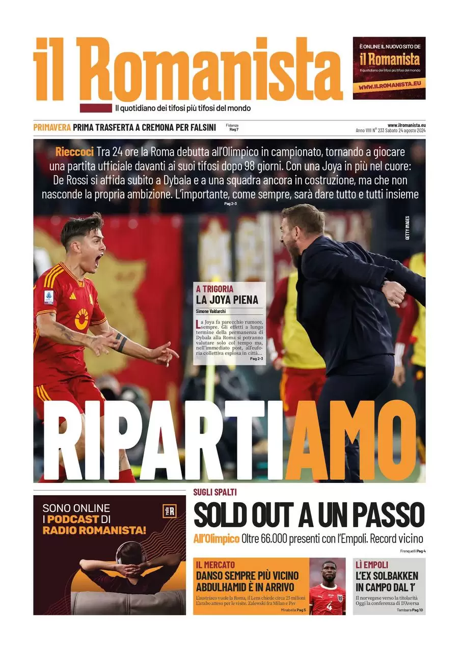 anteprima della prima pagina di il-romanista del 24/08/2024