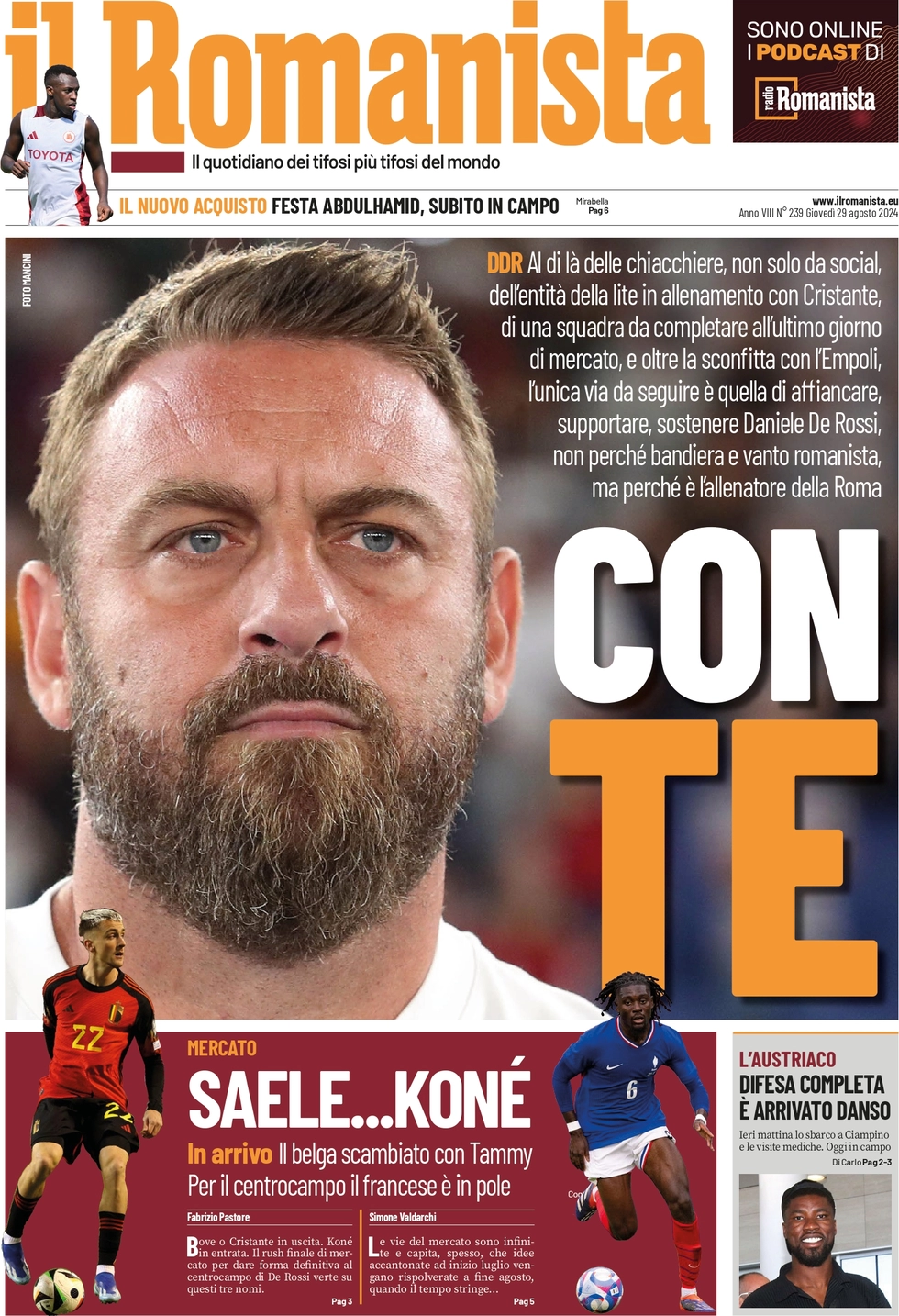 anteprima della prima pagina di il-romanista del 29/08/2024