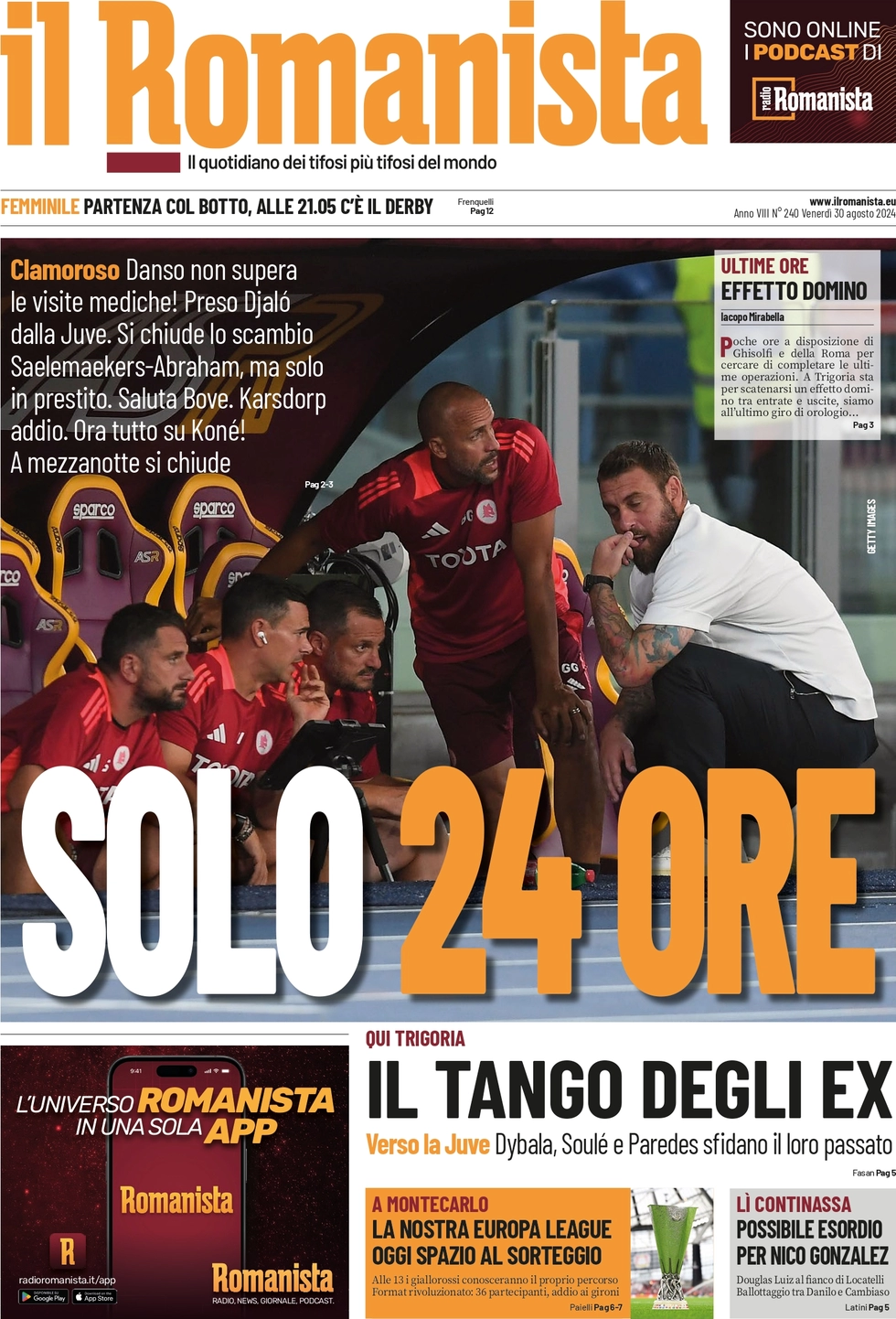 anteprima della prima pagina di il-romanista del 30/08/2024
