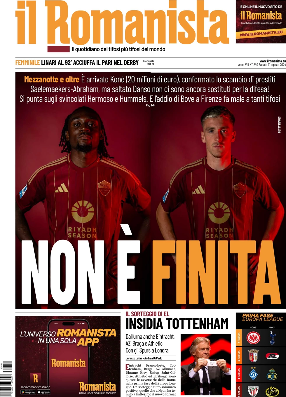 anteprima della prima pagina di il-romanista del 31/08/2024