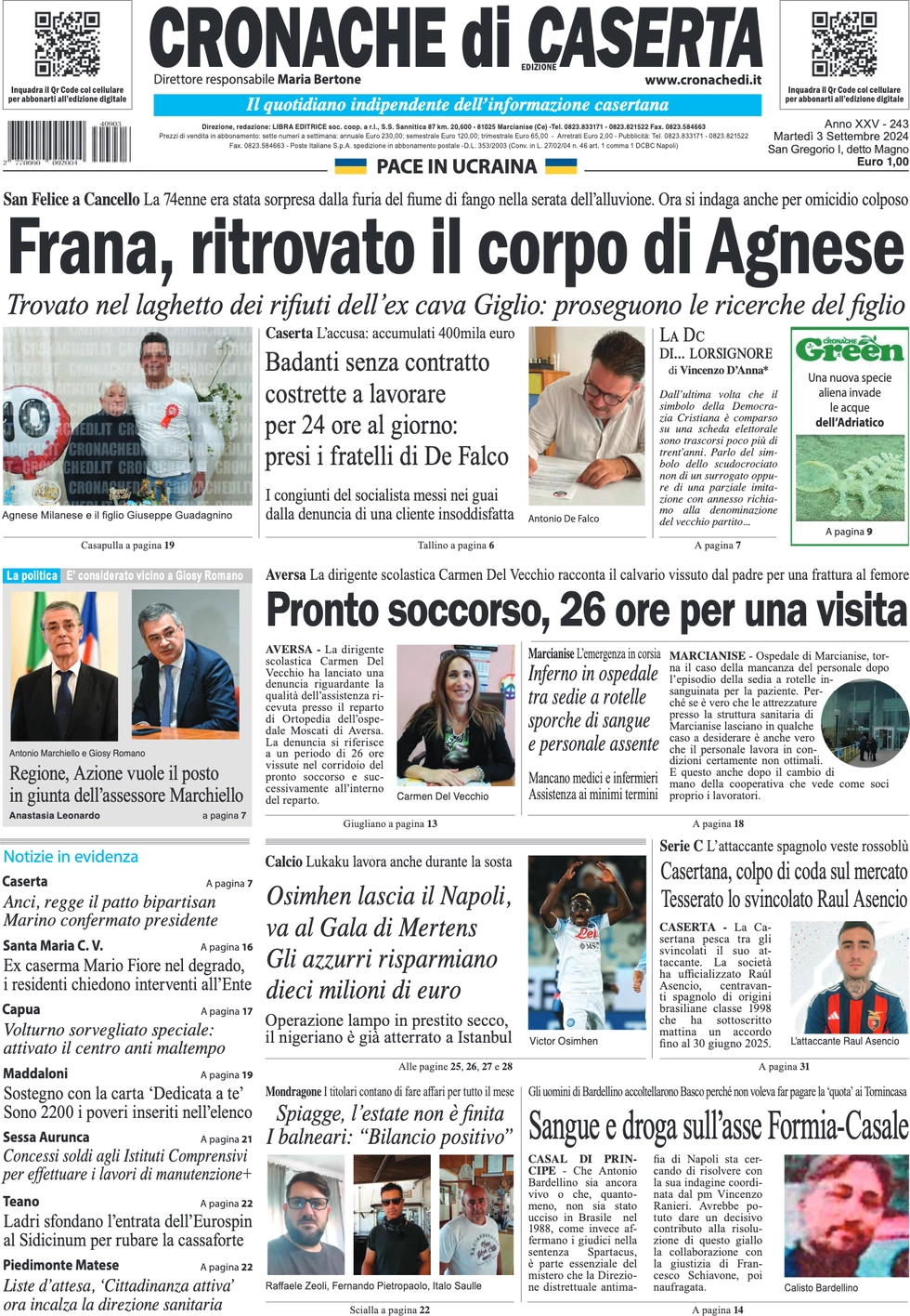 anteprima della prima pagina di cronache-di-caserta del 03/09/2024