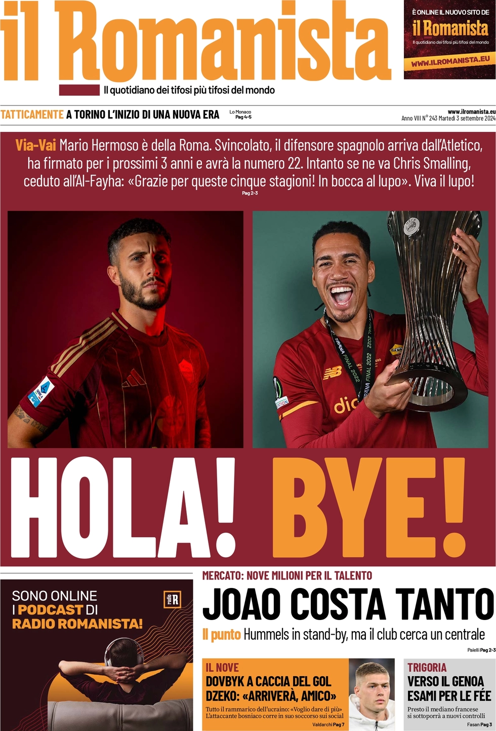 anteprima della prima pagina di il-romanista del 03/09/2024