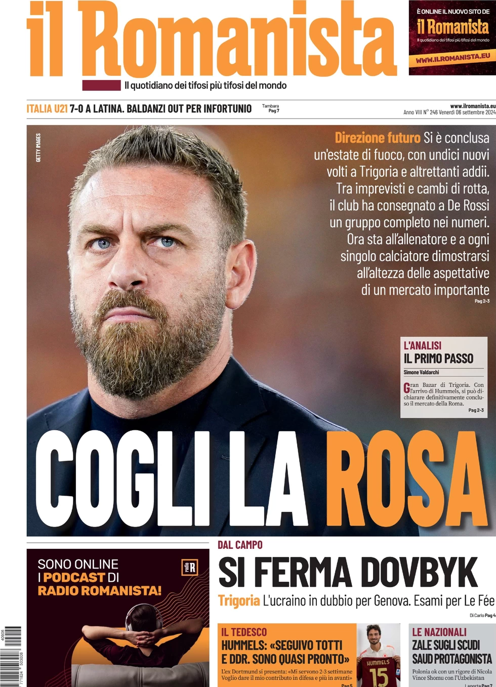 anteprima della prima pagina di il-romanista del 06/09/2024