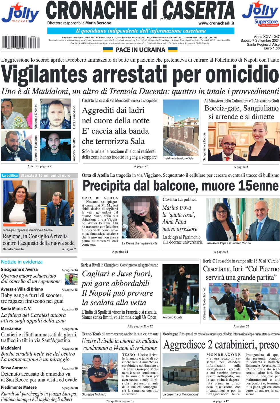 anteprima della prima pagina di cronache-di-caserta del 07/09/2024