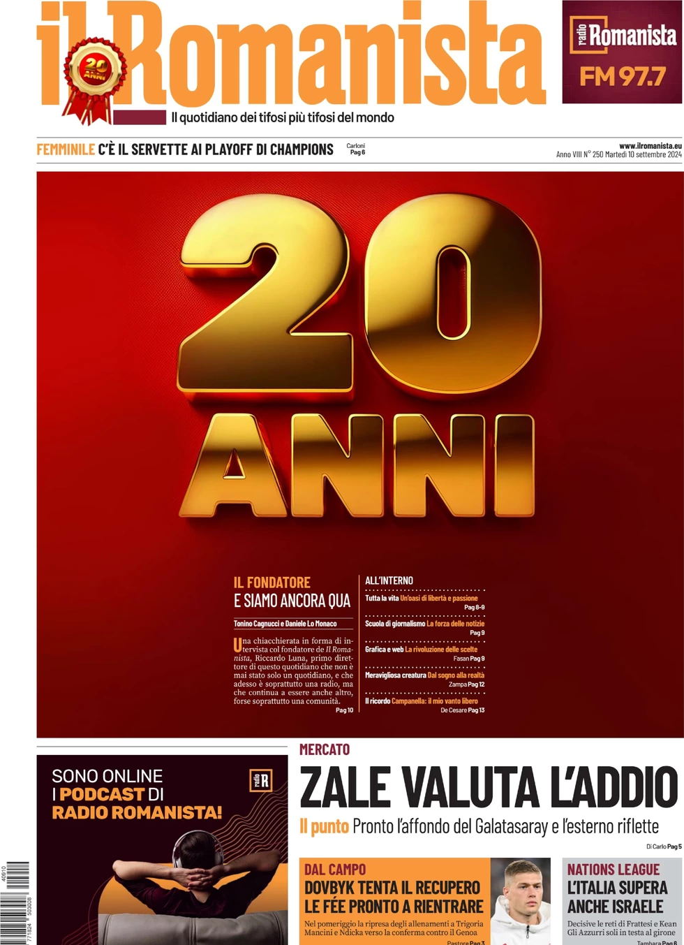 anteprima della prima pagina di il-romanista del 10/09/2024