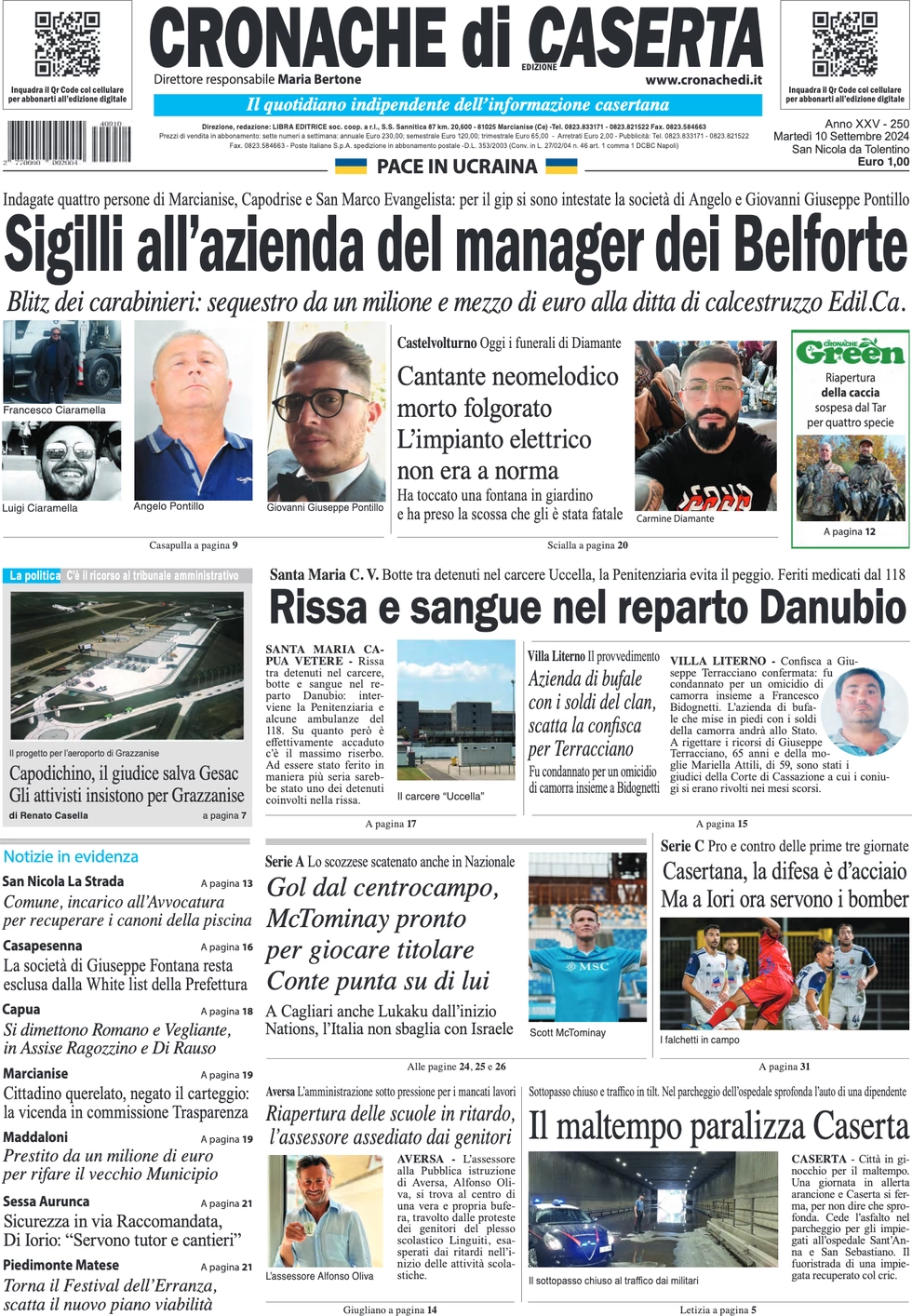anteprima della prima pagina di cronache-di-caserta del 10/09/2024