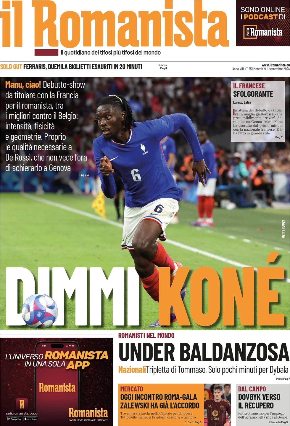 anteprima della prima pagina di il-romanista del 11/09/2024