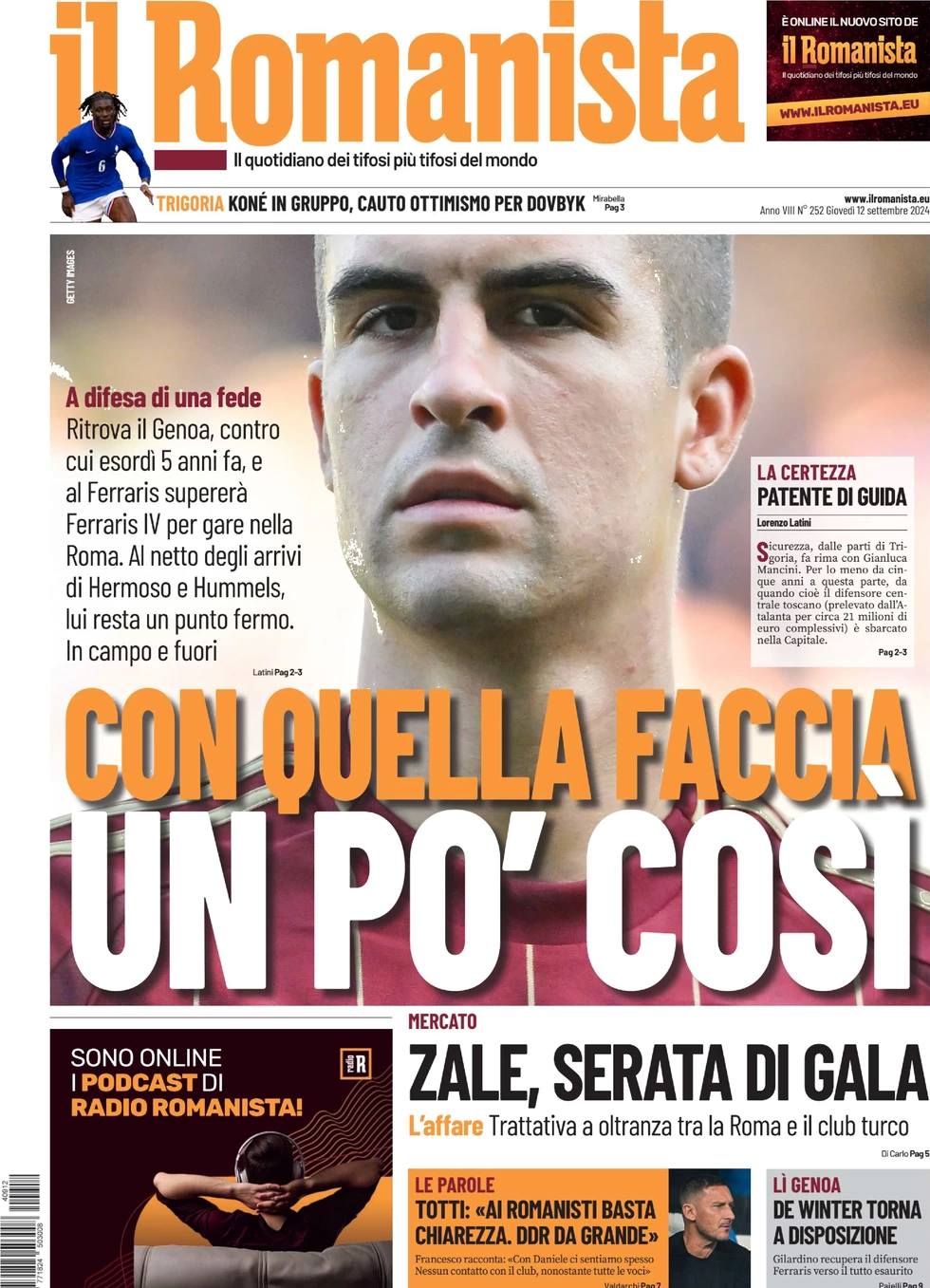 anteprima della prima pagina di il-romanista del 12/09/2024
