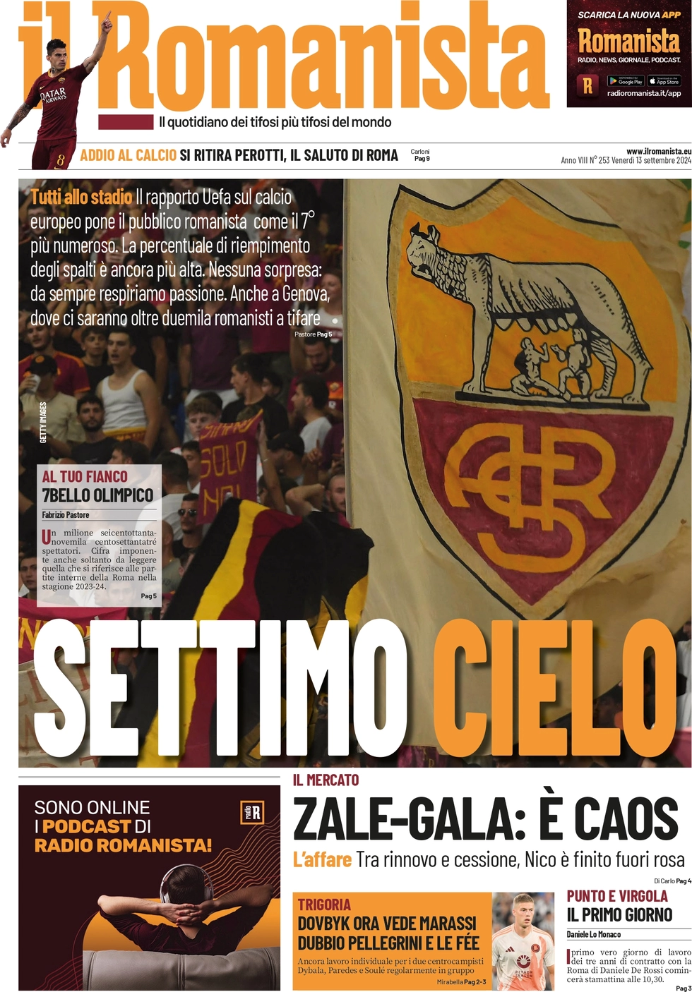 anteprima della prima pagina di il-romanista del 13/09/2024