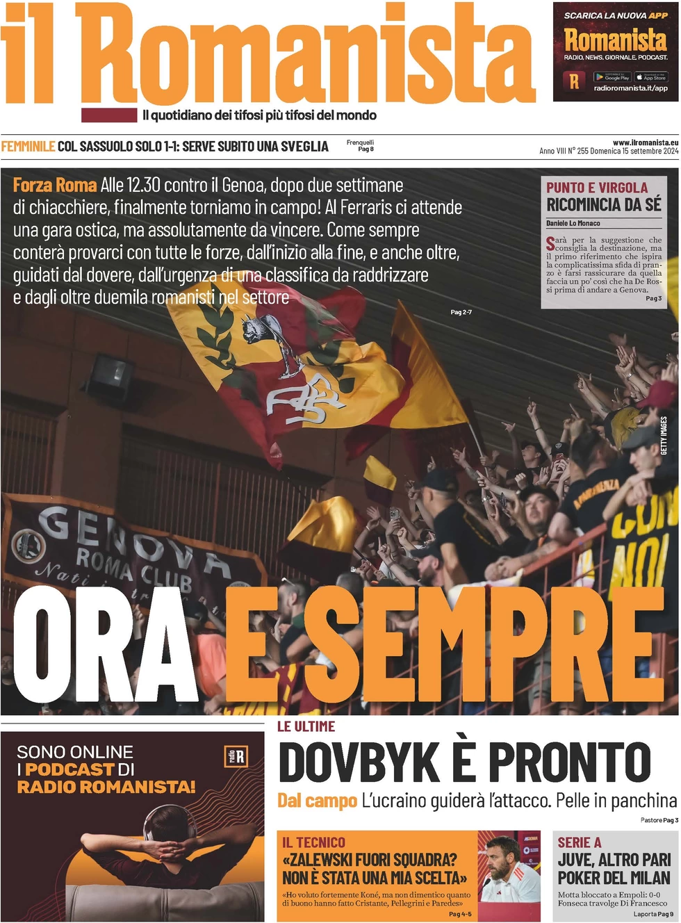 anteprima della prima pagina di il-romanista del 15/09/2024