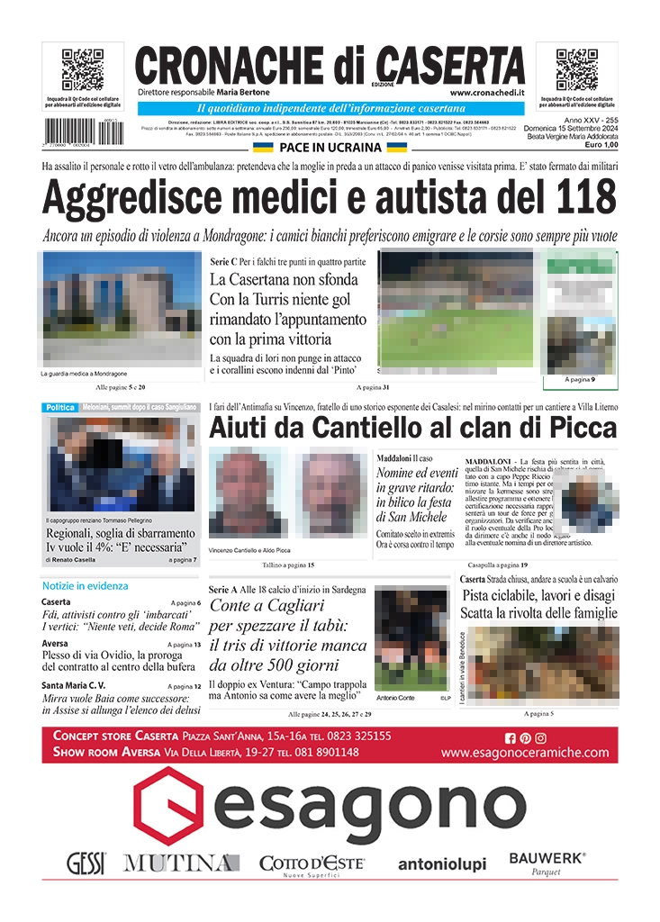 anteprima della prima pagina di cronache-di-caserta del 15/09/2024