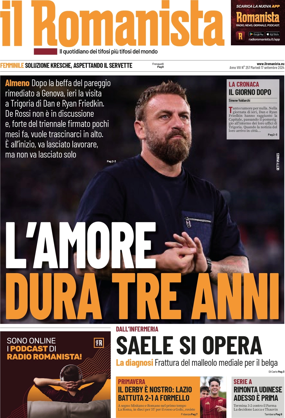 anteprima della prima pagina di il-romanista del 17/09/2024