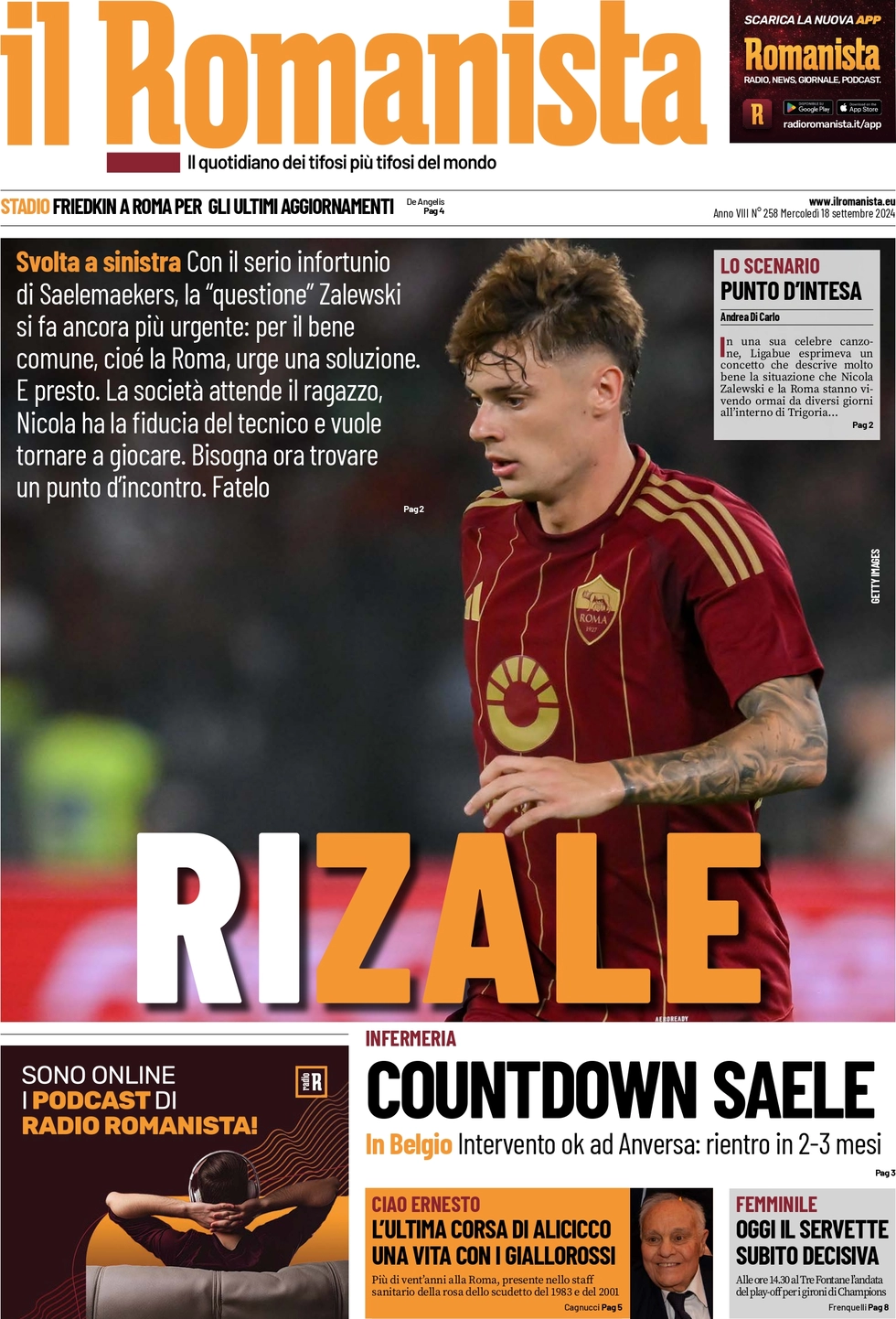 anteprima della prima pagina di il-romanista del 18/09/2024