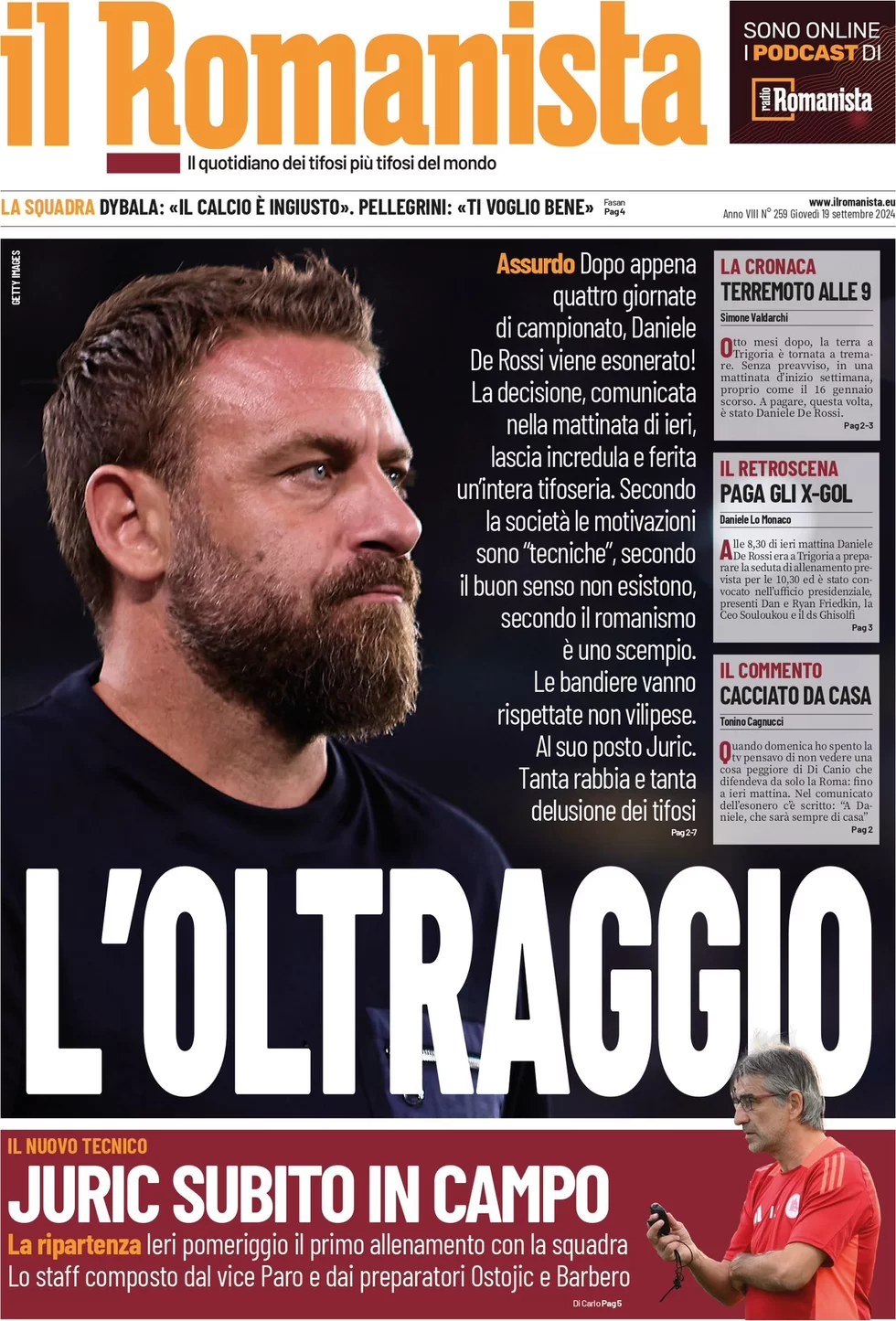 anteprima della prima pagina di il-romanista del 19/09/2024