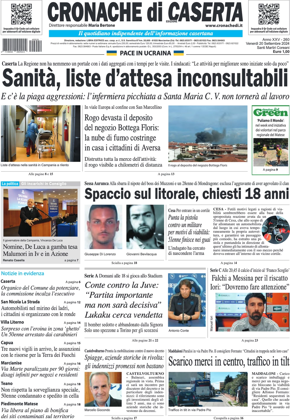 anteprima della prima pagina di cronache-di-caserta del 20/09/2024