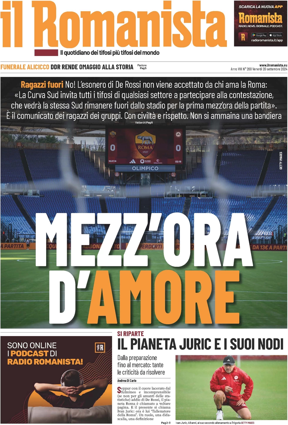 anteprima della prima pagina di il-romanista del 20/09/2024